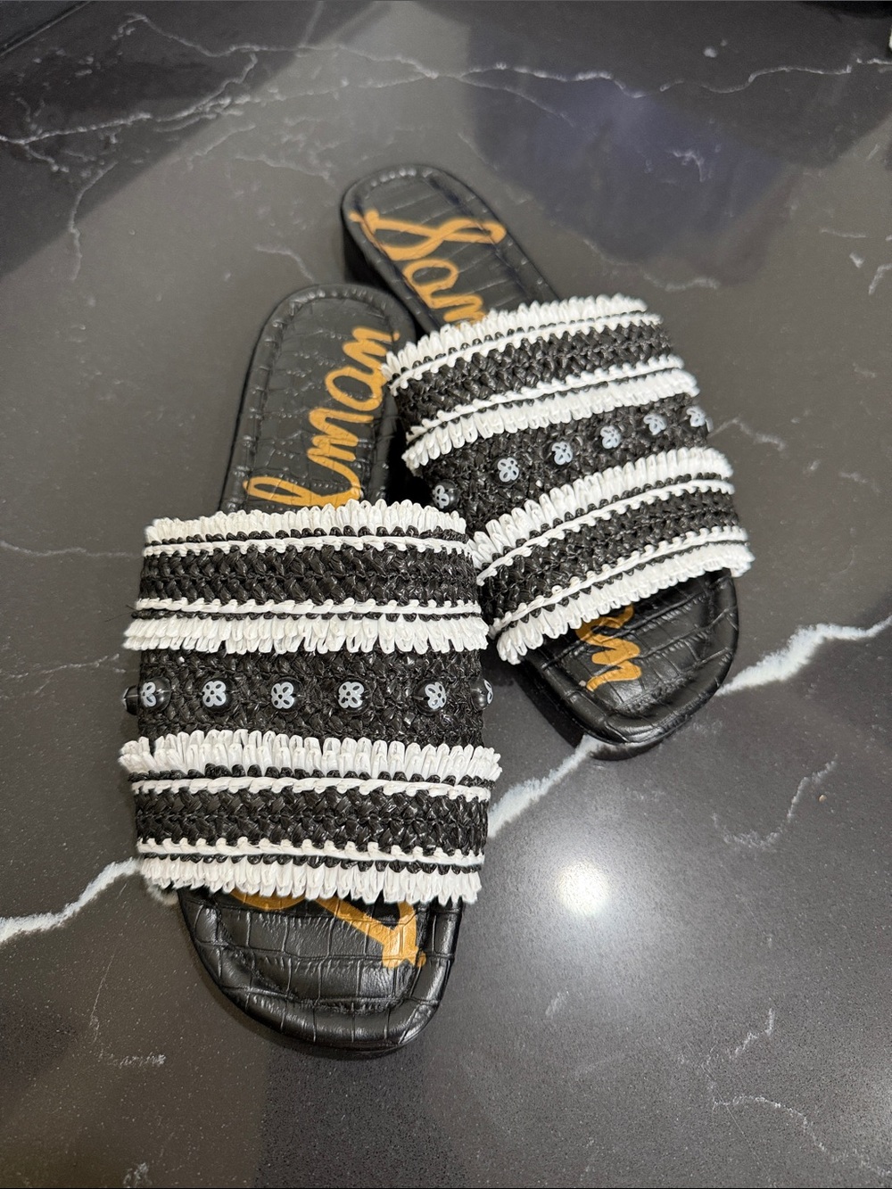 Sam Edelman Woven Black & White Slide Sandals - size 9